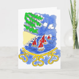 Tarjeta Barcas rojas de vela en el lago