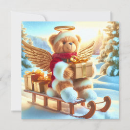 Tarjeta Bärchen Plüschbär auf Schlitten mit Geschenken