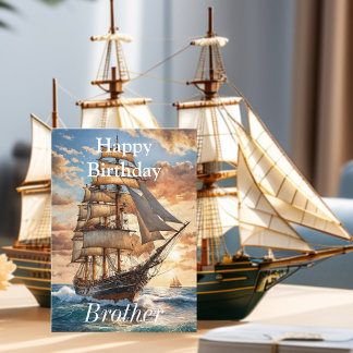Tarjeta Barco a Vela al Amanecer Feliz Cumpleaños Hermano
