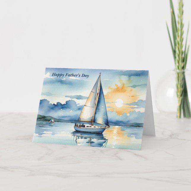 Tarjeta Barco acuático del Día del Padre en un lago (Anverso)