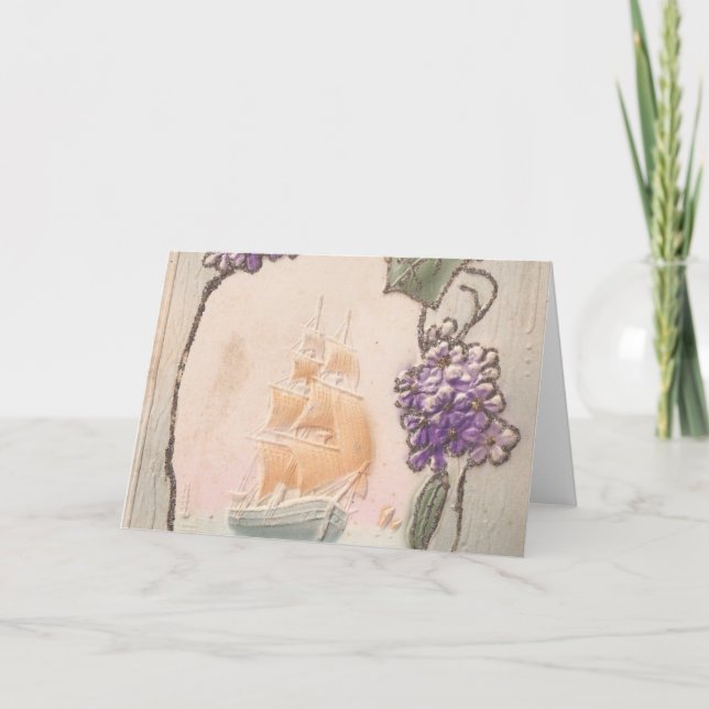 Tarjeta Barco de cumpleaños vintage (Anverso)