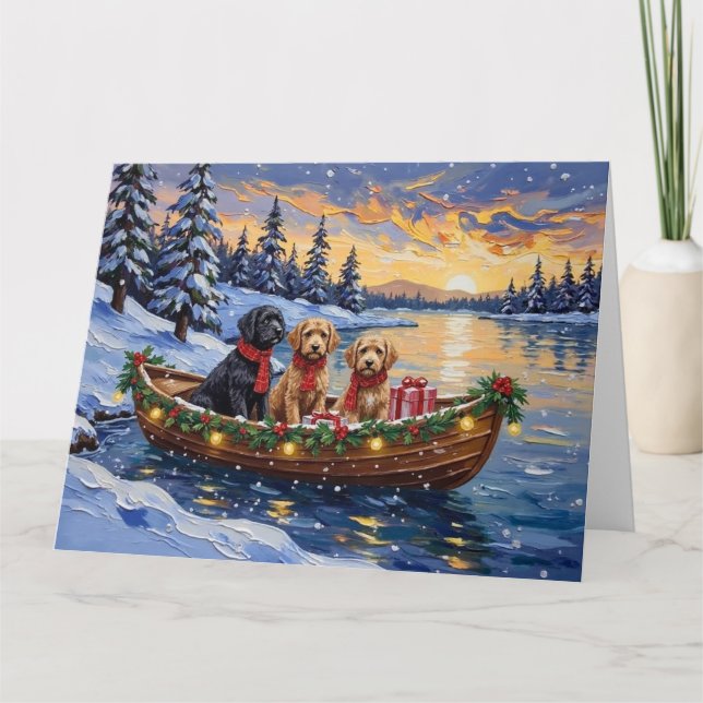 Tarjeta Barco de Navidad de Bernedoodle Fiesta (Anverso)