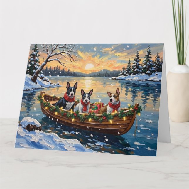 Tarjeta Barco de Navidad de Bull Terrier Festejo (Anverso)