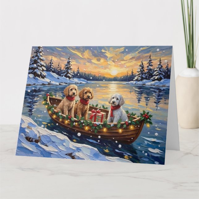 Tarjeta Barco de Navidad de Caniche Fiesta (Anverso)