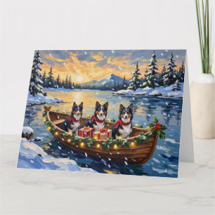 Tarjeta Barco de Navidad de Collie Áspero Fiesta