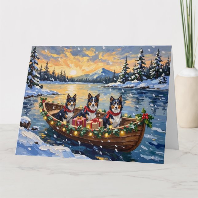 Tarjeta Barco de Navidad de Collie Áspero Fiesta (Anverso)
