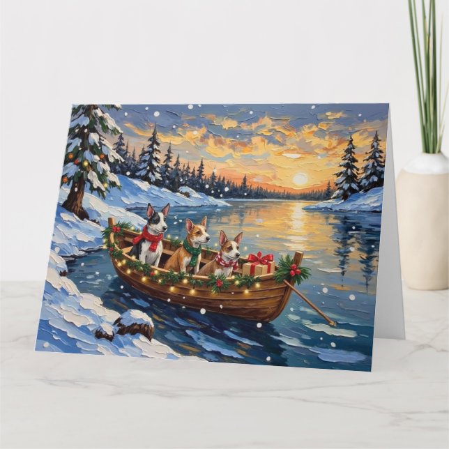 Tarjeta Barco de Navidad del Terrier de Rata Fiesta (Anverso)