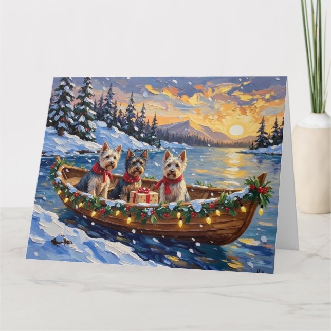 Tarjeta Barco de Navidad del Terrier Skye en vacaciones (Anverso)