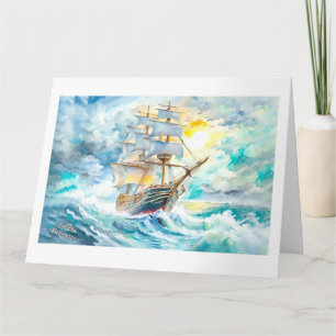 Tarjeta Barco de vela antiguo en la tormenta 