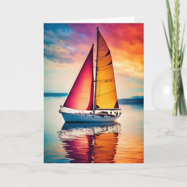 Tarjeta Barco de vela en el Día del Padre de la Puesta de  (Anverso)