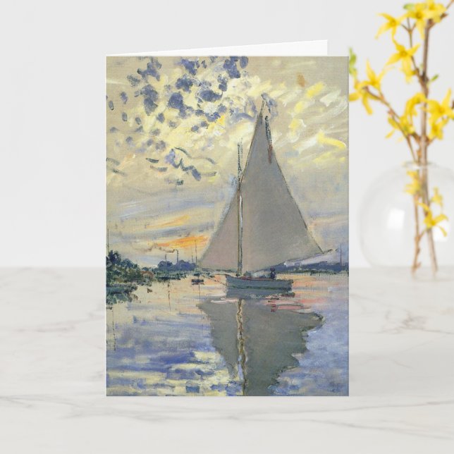 Tarjeta Barco de vela en Le Petit-Gennevilliers, por Claud (flor amarilla)