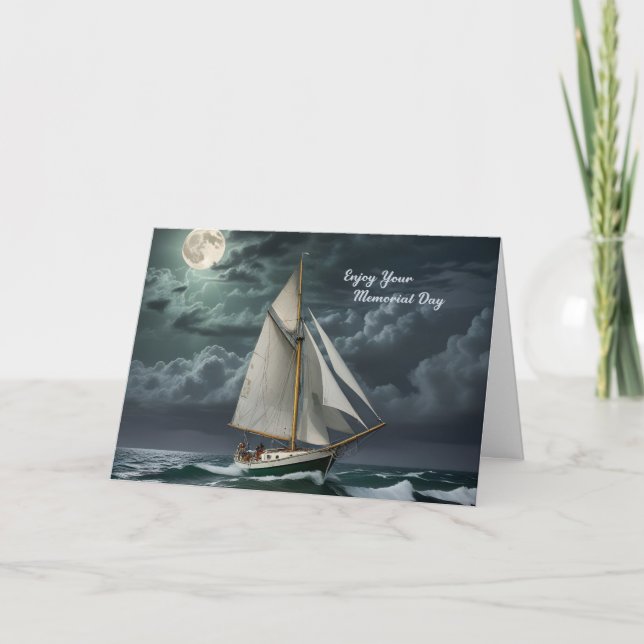 Tarjeta Barco de vela nocturno para el Día de los Caídos (Anverso)