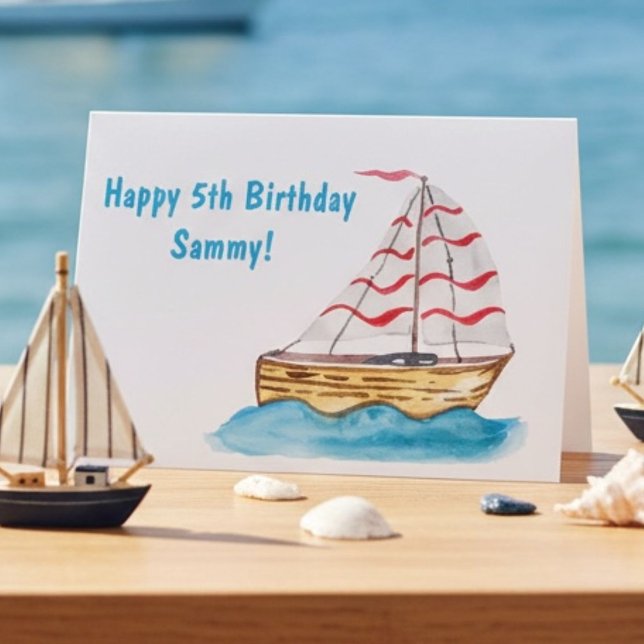 Tarjeta Barco de Vela Personalizado Cumpleaños 5 para Niño (Subido por el creador)