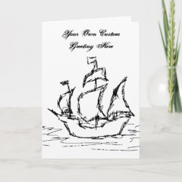 Tarjeta Barco de vela y texto Personalizado en blanco y ne