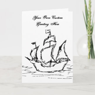 Tarjeta Barco de vela y texto Personalizado en blanco y ne