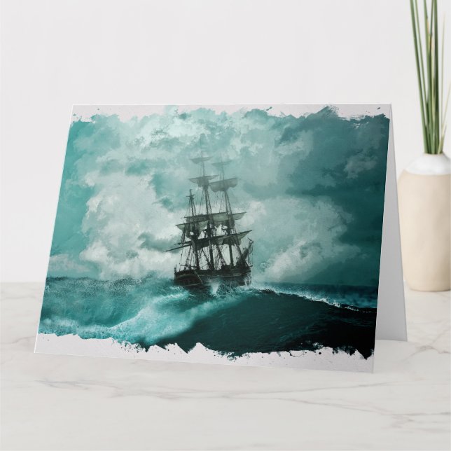 Tarjeta Barco en arte digital marino oceánico (Anverso)