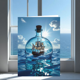Tarjeta Barco en una botella flotando en el océano | Cumpl