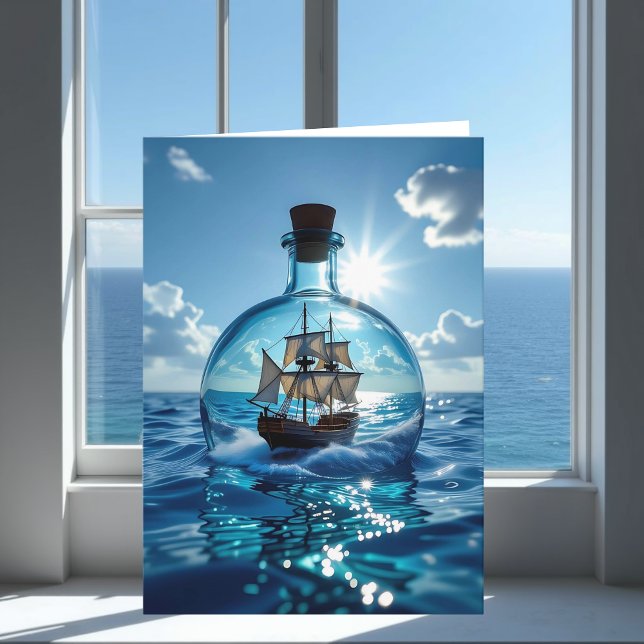 Tarjeta Barco en una botella flotando en el océano | Cumpl (Subido por el creador)