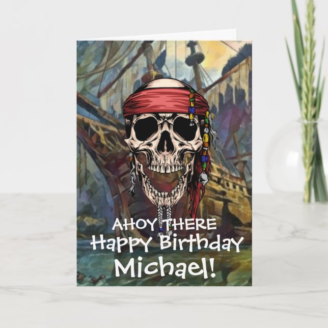 Tarjeta Barco Fantasma Cráneo de Pirata Cañón (Anverso)