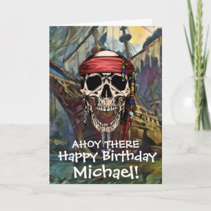Tarjeta Barco Fantasma Cráneo de Pirata Cañón
