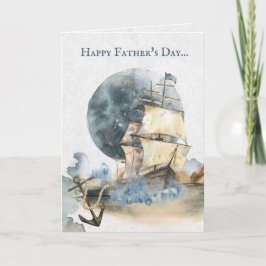 Tarjeta Barco náutico, luna llena y Día del Padre Ancla