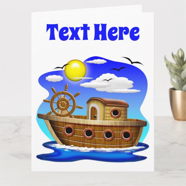 Tarjeta Barco Pesquero Dibujo Animado  (Planta pequeña)