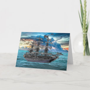 TARJETA BARCO PIRATO ANCLADO EN EL SOL