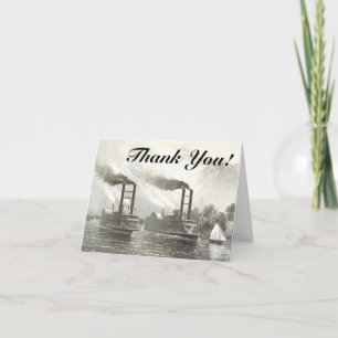 Tarjeta Barcos de vapor antiguos + "¡Gracias!"