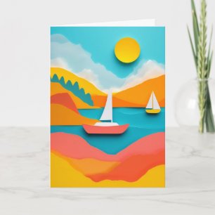Tarjeta Barcos de vela iluminados por el sol junto al lago