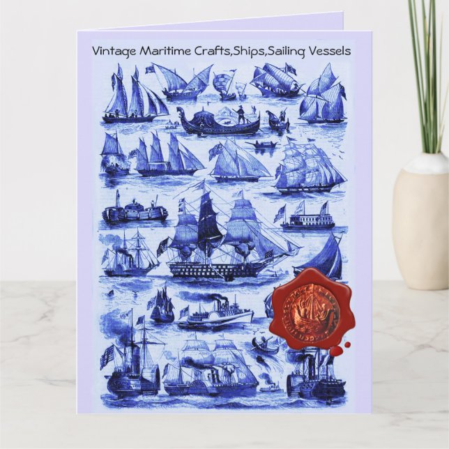 Tarjeta BARCOS DE VINTAJE AZUL,VASOS DE VELA Sellado de Ce (Anverso)
