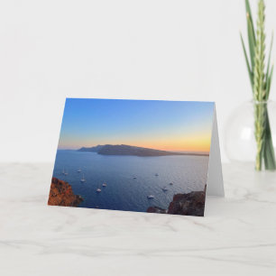 Tarjeta Barcos Del Antiguo Puerto De Santorini En La Greci