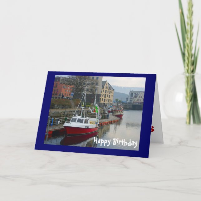 Tarjeta Barcos en Bergen, cumpleaños feliz (Anverso)