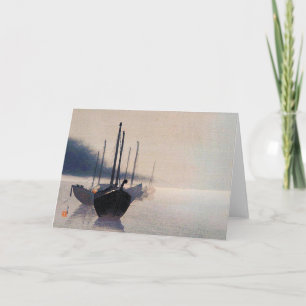 Tarjeta Barcos en la niebla, Watanabe Seitei