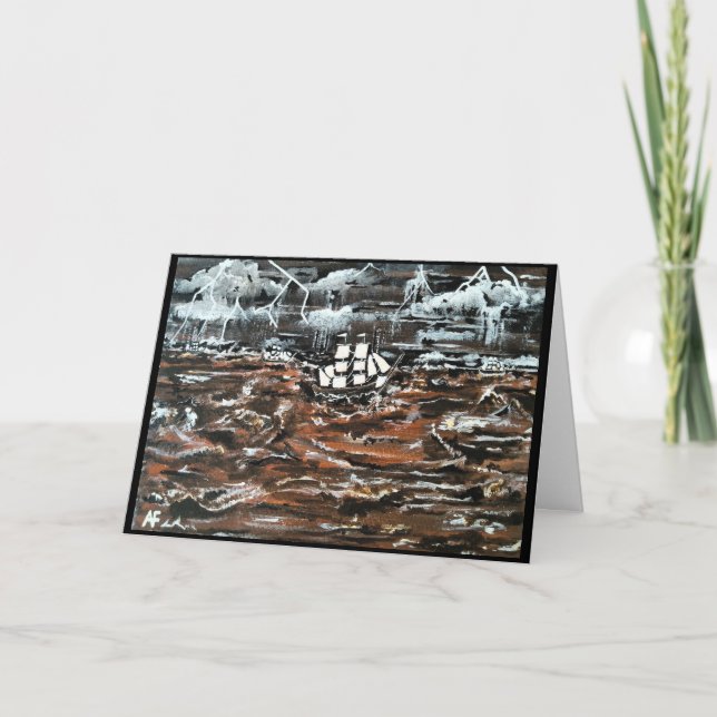 Tarjeta Barcos en una pintura de tormentas de Alfred Fox (Anverso)