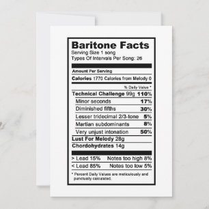 Tarjeta Barítono "etiqueta de la información nutricional "