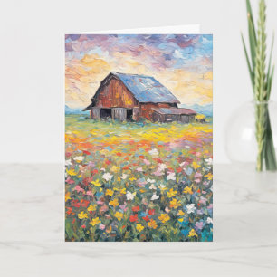 Tarjeta Barn en flores silvestres pensando en ti