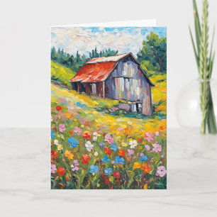 Tarjeta Barn en flores silvestres pensando en ti