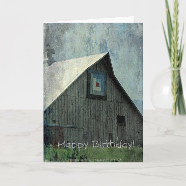 Tarjeta Barn Quilt Grunge, Cumpleaños (Anverso)