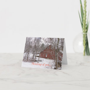 Tarjeta Barn Rojo En La Nieve Pensando En Ti