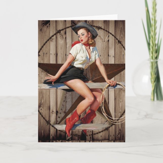 Tarjeta Barn Wood Texas Star West Country Cowgirl (Anverso)