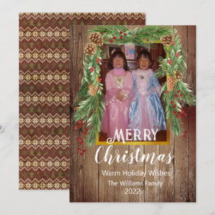 Tarjeta Barnboard Rústico, Pine Garland, Navidades de foto