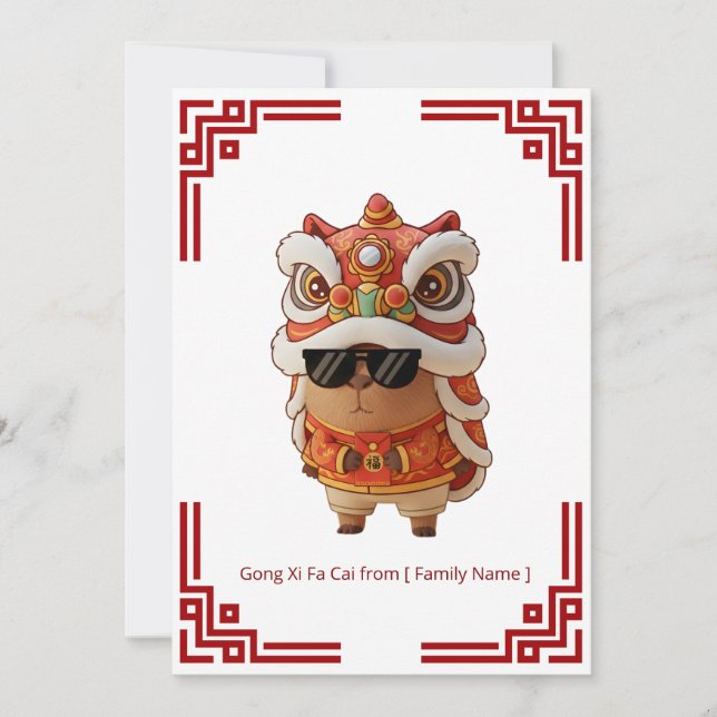 Tarjeta Barongsai Capybara Chinese New Year (Anverso)