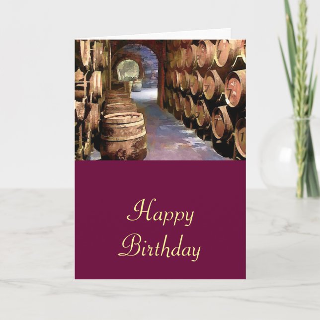 Tarjeta Barriles de vino en el cumpleaños de la bodega (Anverso)