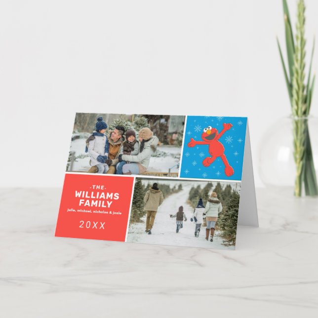 Tarjeta Barrio Sésamo | Foto de la familia Elmo Snowflake (Anverso)