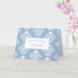 Tarjeta Barroco blanco azul feliz cumpleaños