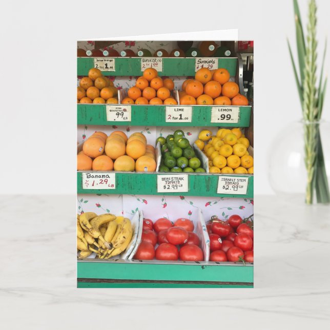 Tarjeta Base de frutas, Columbus Avenue, Nueva York, NYC (Anverso)