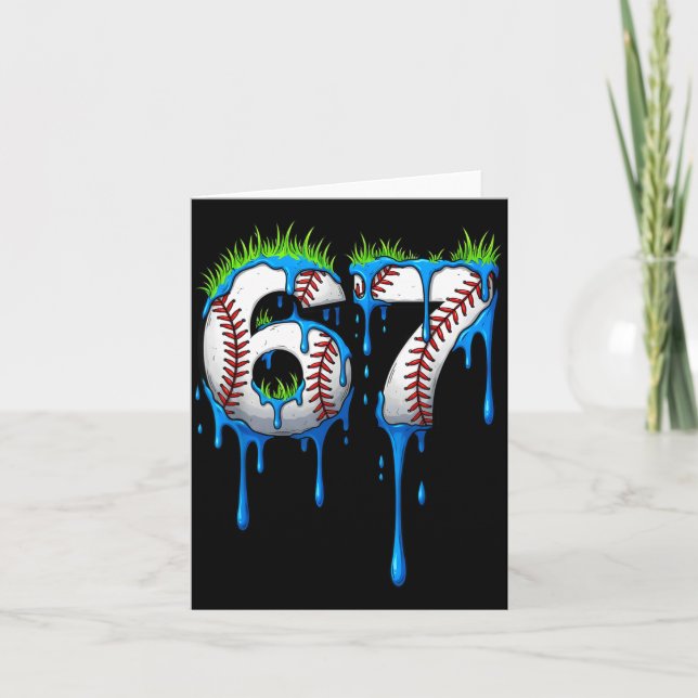 Tarjeta Baseball 67 Six Seven Funny Gen Alpha Meme Blue Dr (Anverso)