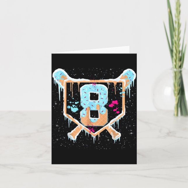 Tarjeta Baseball 8 Year Old Ice Cream Drip 8th Birthday Bo (Anverso)