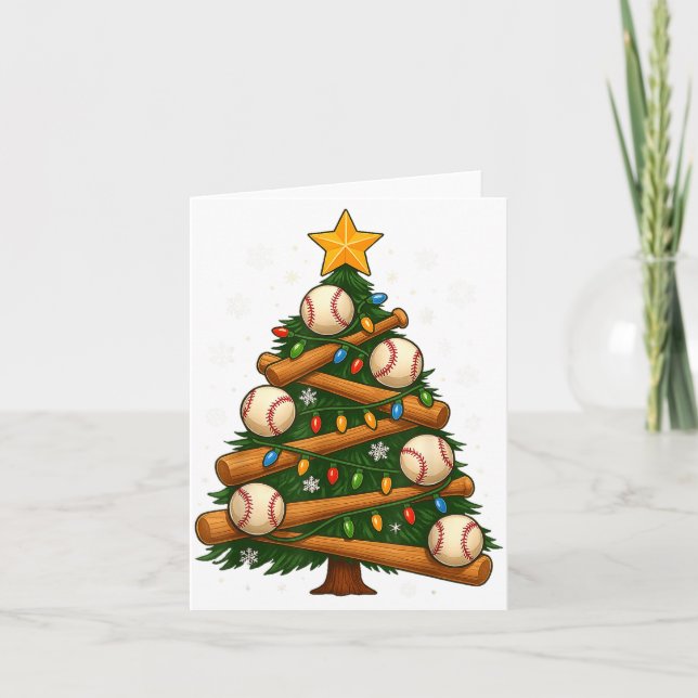 Tarjeta Baseball Bat Christmas Tree Lights Holiday Design  (Anverso)