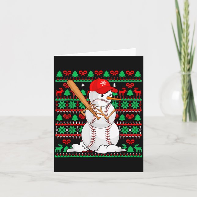 Tarjeta Baseball Boys Men Christmas Snowman Players Ugly X (Anverso)